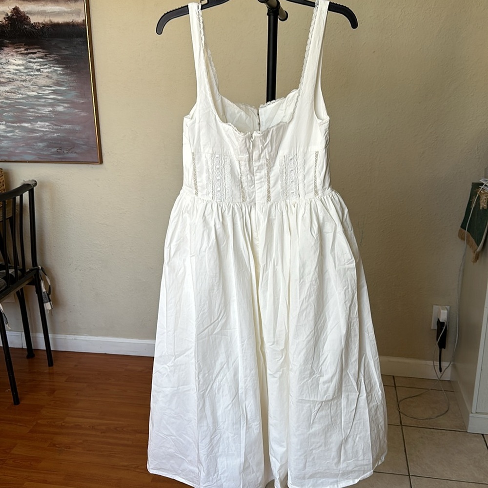 House of CB 'Perle’ White Lace Trim Midi Dress NWOT size L - Picture 10 of 14